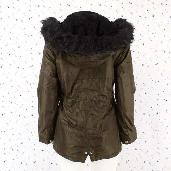 Olive Fur lined Hood Anorak Parka Padded Jacket - Picture 7 of 13